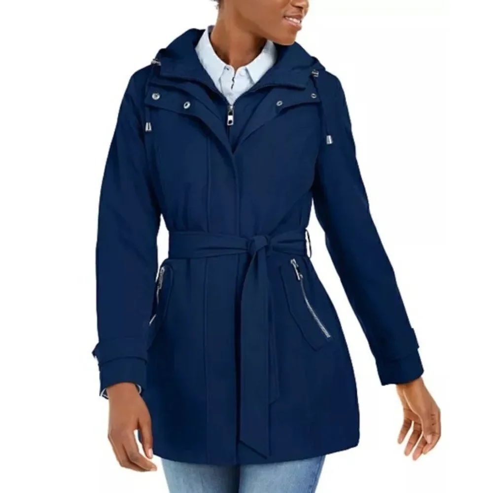 Nautica Navy Seas Hooded Belted Raincoat XS NWT